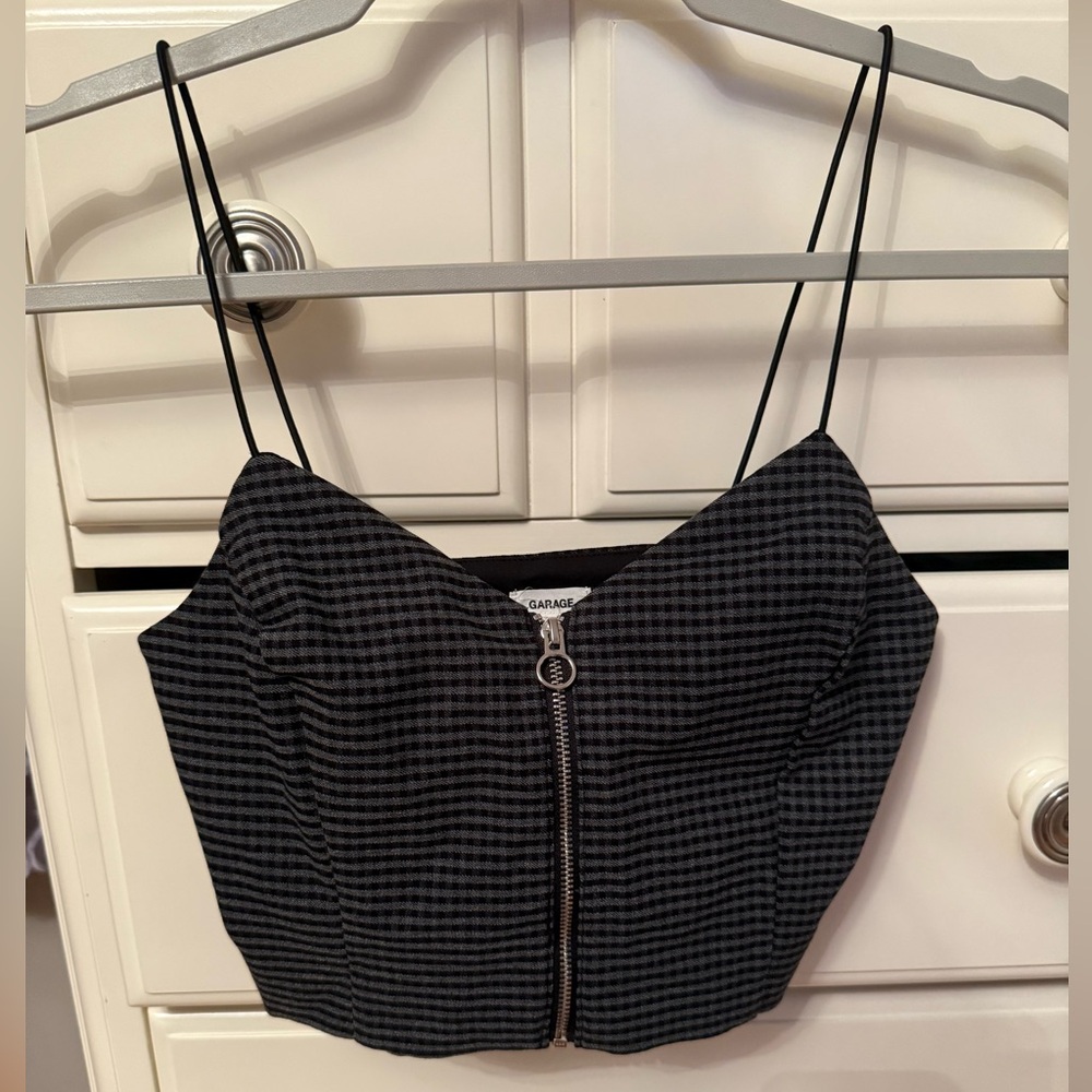 Garage Checkered Zip Up Crop Top